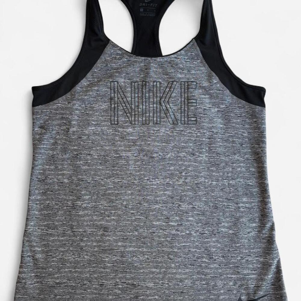 Nike Women M Performance Sporty Sleeveless Tank Top Gray Black